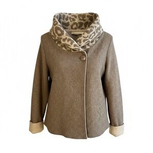 Chiaramente Sweater Womens Large Shawl Collar Leopard Cardigan Made in‎ Italy